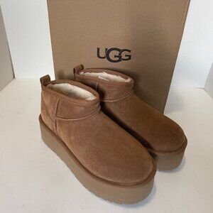 UGG Women's Classic Ultra Mini Platform Chestnut Suede Boots -NEW